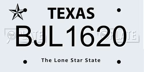 BJL1620 Texas License Plate