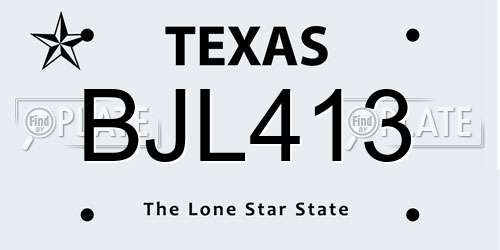 BJL413 Texas License Plate