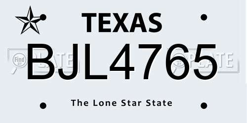 BJL4765 Texas License Plate