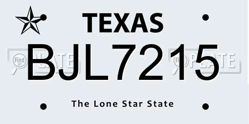 BJL7215 Texas License Plate