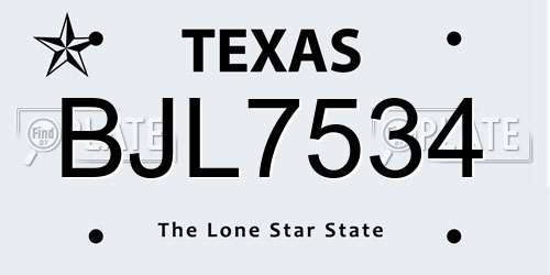BJL7534 Texas License Plate