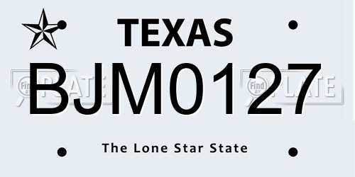 BJM0127 Texas License Plate