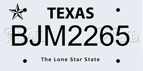 BJM2265 Texas License Plate