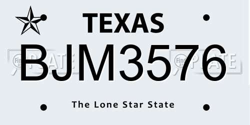 BJM3576 Texas License Plate
