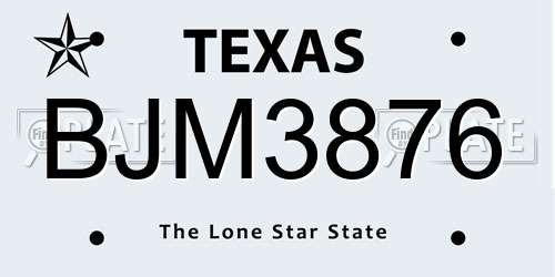 BJM3876 Texas License Plate