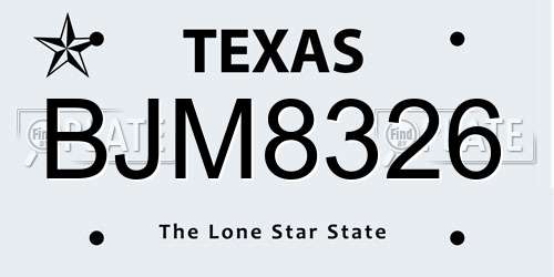 BJM8326 Texas License Plate