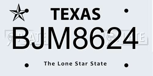 BJM8624 Texas License Plate