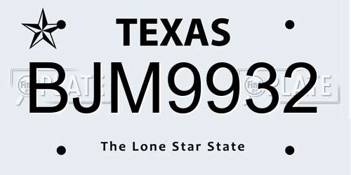 BJM9932 Texas License Plate