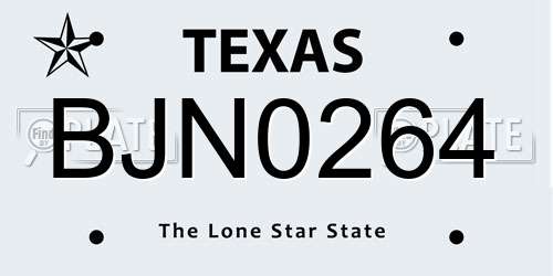 BJN0264 Texas License Plate