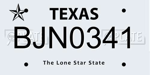 BJN0341 Texas License Plate