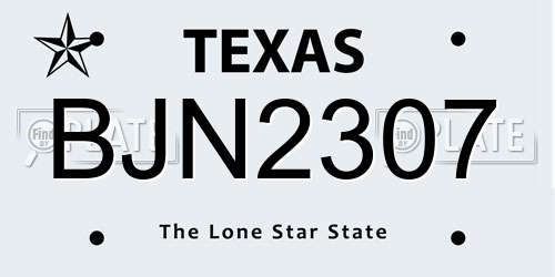 BJN2307 Texas License Plate