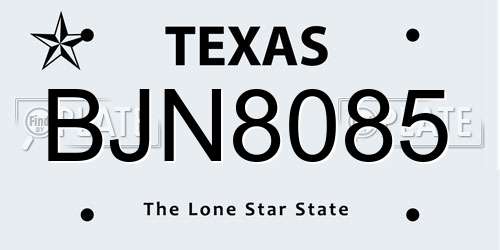 BJN8085 Texas License Plate