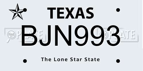 BJN993 Texas License Plate