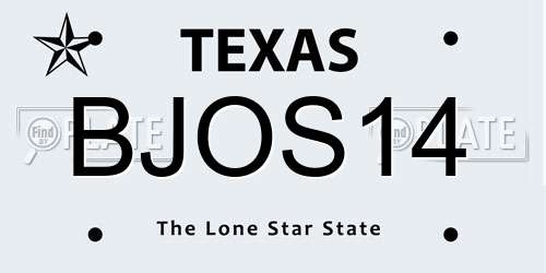 BJOS14 Texas License Plate