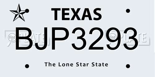 BJP3293 Texas License Plate