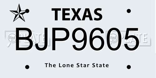 BJP9605 Texas License Plate