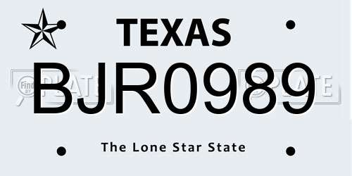BJR0989 Texas License Plate