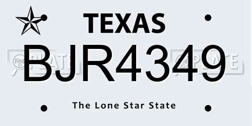BJR4349 Texas License Plate