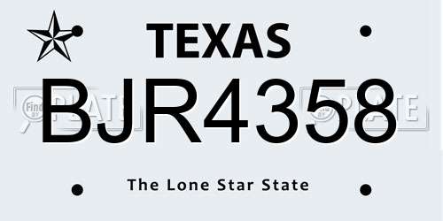 BJR4358 Texas License Plate