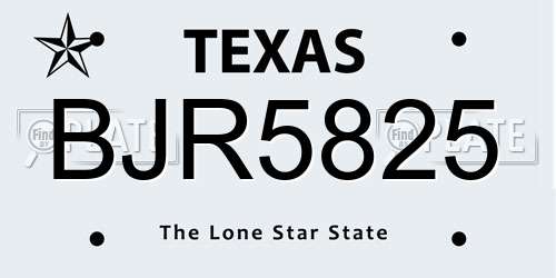 BJR5825 Texas License Plate