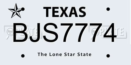 BJS7774 Texas License Plate