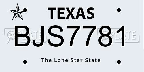 BJS7781 Texas License Plate