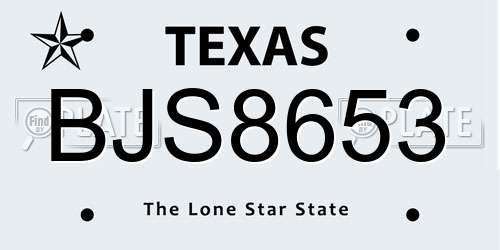 BJS8653 Texas License Plate
