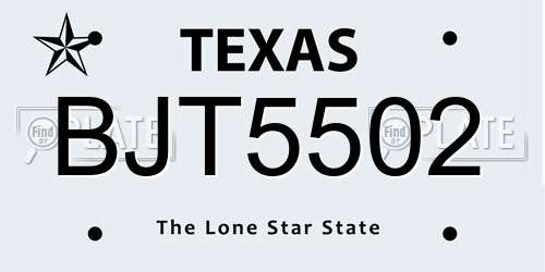 BJT5502 Texas License Plate