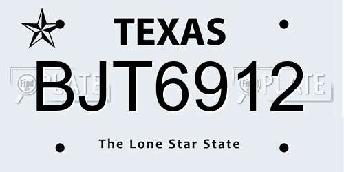 BJT6912 Texas License Plate