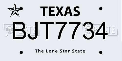 BJT7734 Texas License Plate
