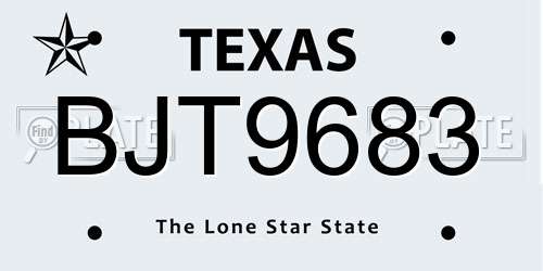 BJT9683 Texas License Plate