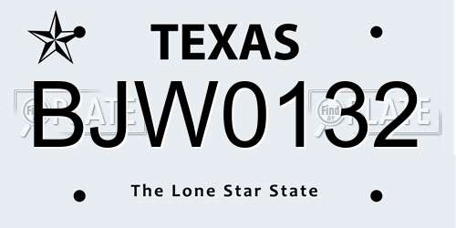 BJW0132 Texas License Plate