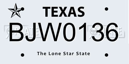 BJW0136 Texas License Plate