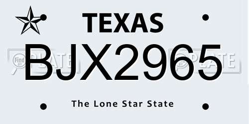 BJX2965 Texas License Plate