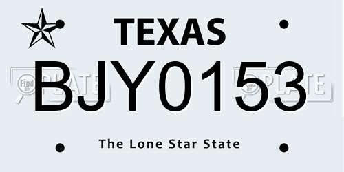 BJY0153 Texas License Plate