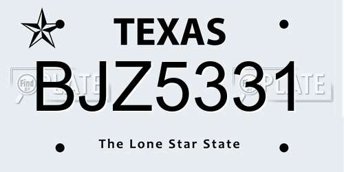 BJZ5331 Texas License Plate