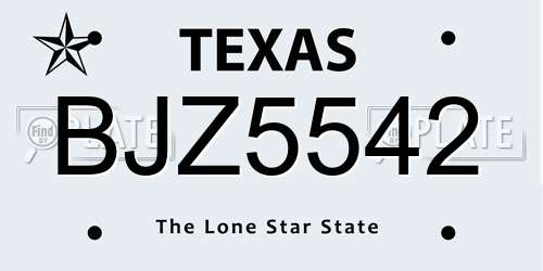 BJZ5542 Texas License Plate