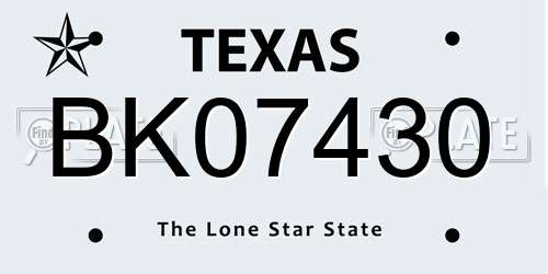 BK07430 Texas License Plate