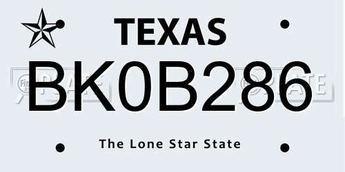 BK0B286 Texas License Plate