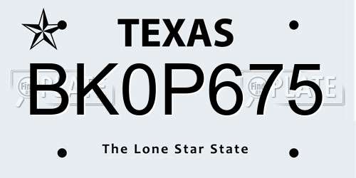 BK0P675 Texas License Plate