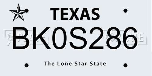 BK0S286 Texas License Plate