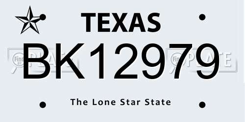 BK12979 Texas License Plate