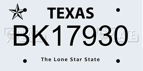 BK17930 Texas License Plate