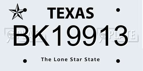 BK19913 Texas License Plate