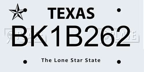 BK1B262 Texas License Plate