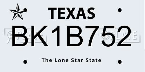 BK1B752 Texas License Plate