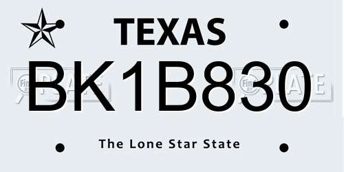 BK1B830 Texas License Plate