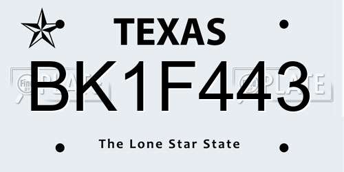 BK1F443 Texas License Plate