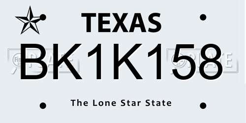 BK1K158 Texas License Plate