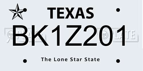 BK1Z201 Texas License Plate